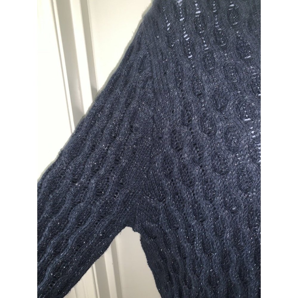Lands End Flecked Navy Blue Cotton Blend Chunky Knit Cardigan Sweater Sz ?? EUC - Picture 5 of 10